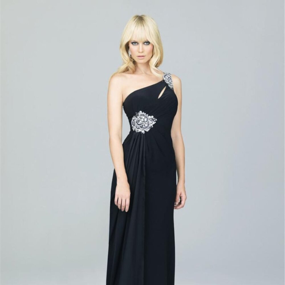 Evenings by Allure Black Gown with Rhinestone Embellishments Size 0